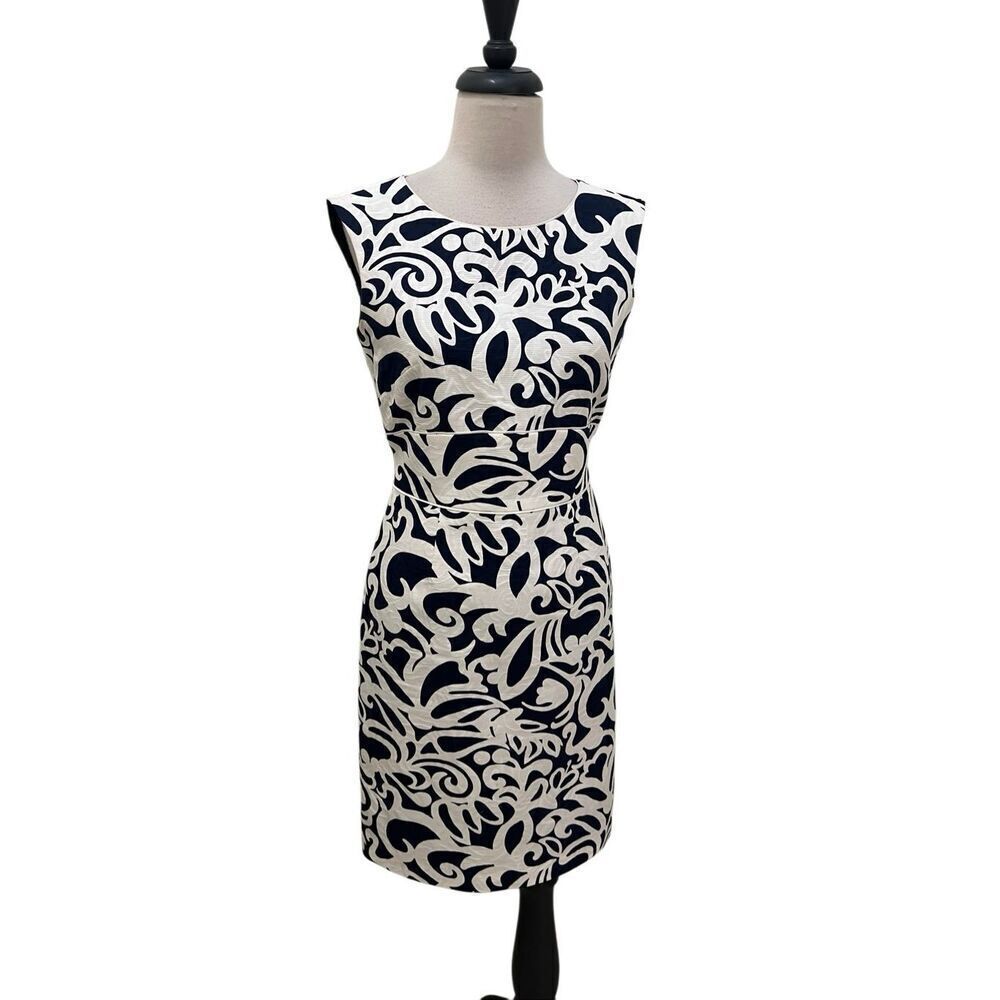 Antonio Melani Women's Floral Sleeveless Sheath Dress Navy Blue White Size 2